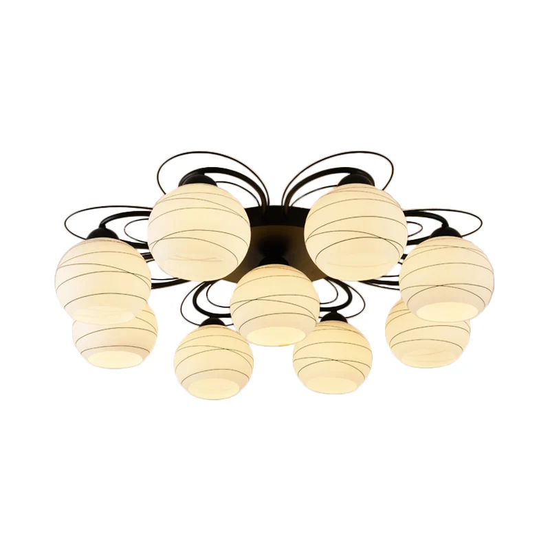 3/6/9 Lights Orb Inbouwlamp Traditionele witte glazen plafondlamp voor woonkamer Chroom Afwerking