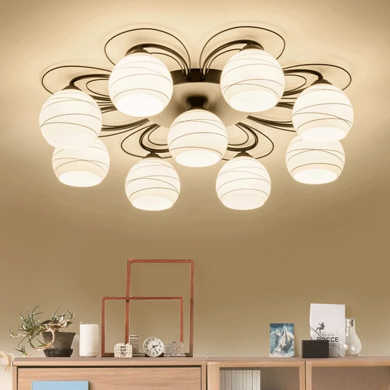 3/6/9 Lights Orb Inbouwlamp Traditionele witte glazen plafondlamp voor woonkamer Chroom Afwerking
