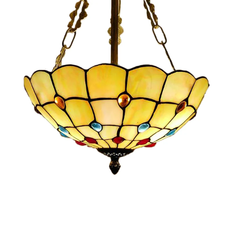 Geel/Beige Bowl Plafondlamp Ouderwets Stijl Gebrandschilderd glas 12"/16"/19.5"/20.5"/23.5" W Semi Flush Light met Juweel...