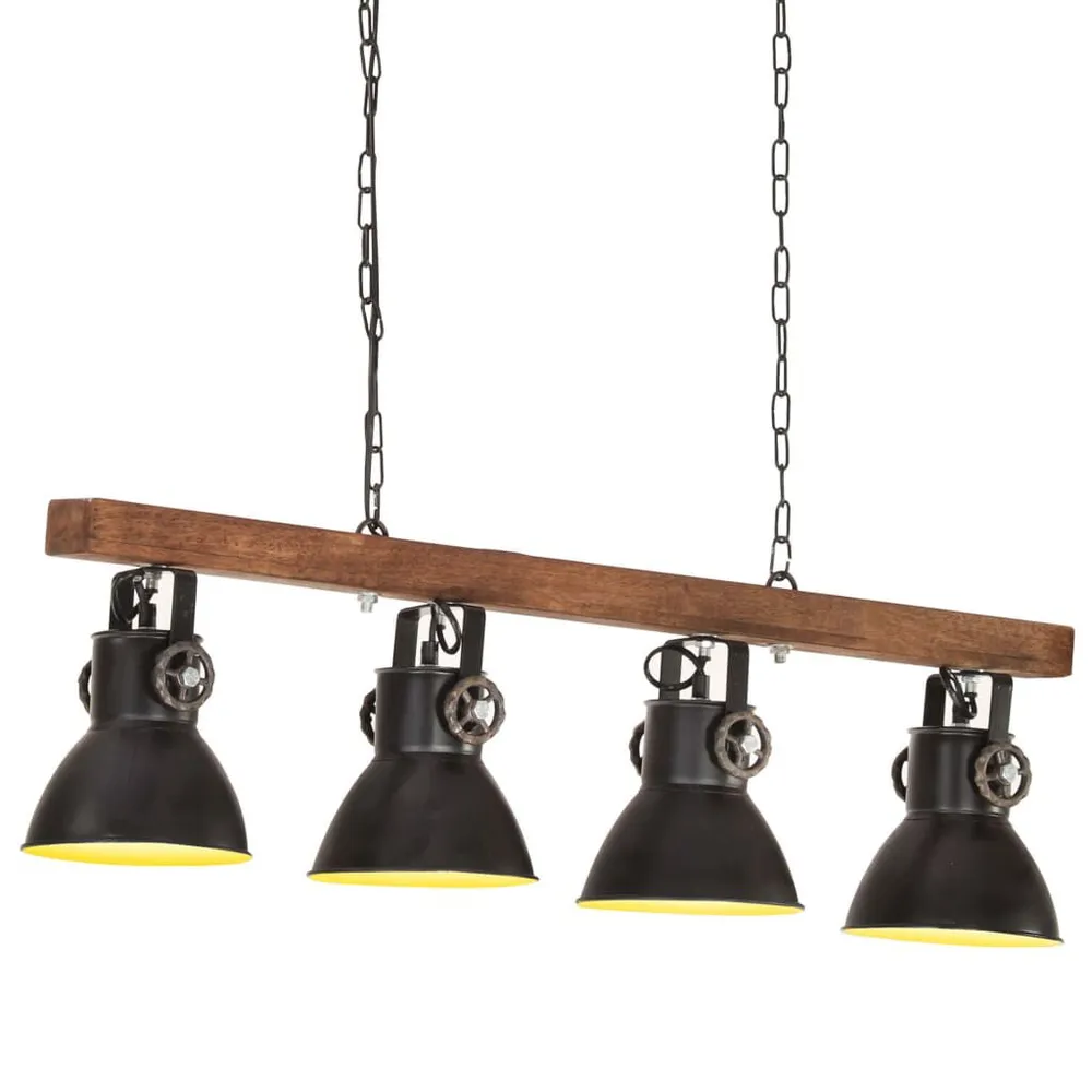 Plafondlamp industrieel E27 mangohout zwart met Lange Kabel