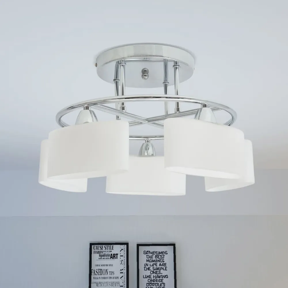 Plafondlamp met ellipsvormige glazen kappen 5xE14 200W