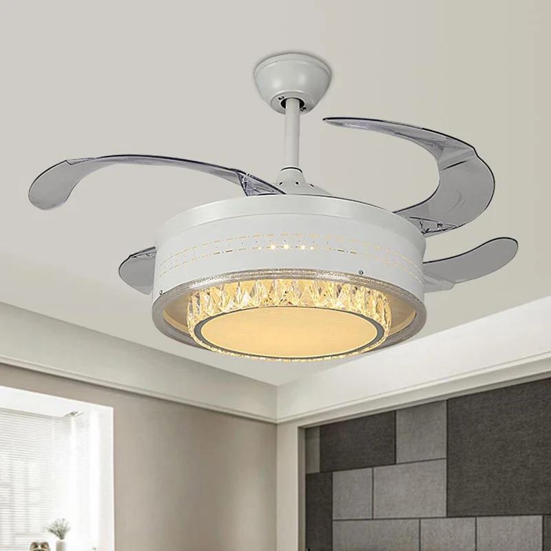 Zelflerend Crystal Ring-plafondventilator Minimalistisch wit semi-gemonteerd LED-lichtarmatuur met afstandsbediening/muurb...