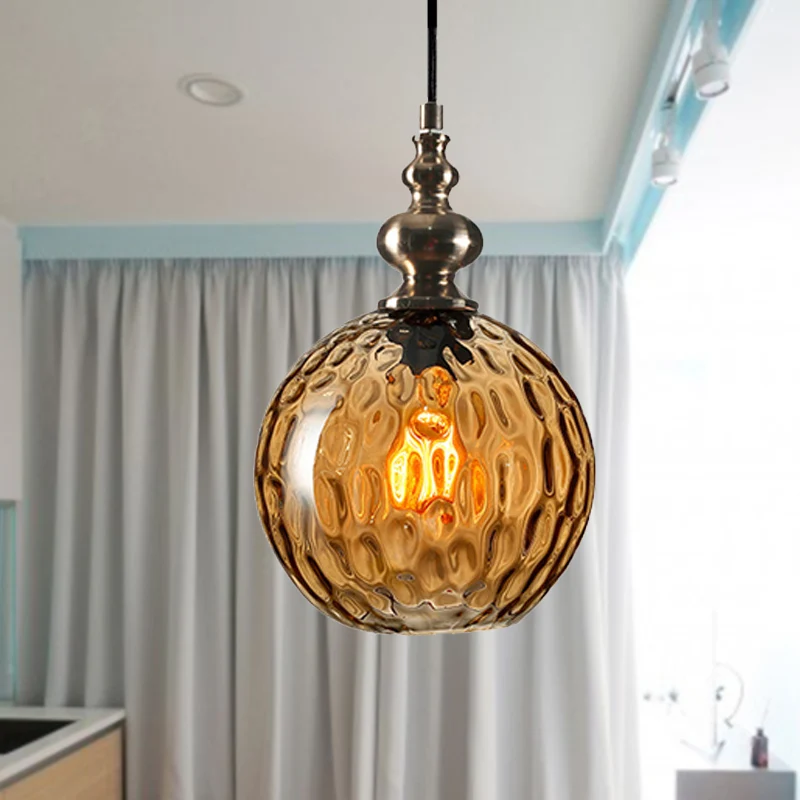 8"/10" W Global Shade Hanging Lighting Modern Stijlvol Clear/Smoke Gray Dimpled Glass 1 Light Living Room Pendant Lamp Clear