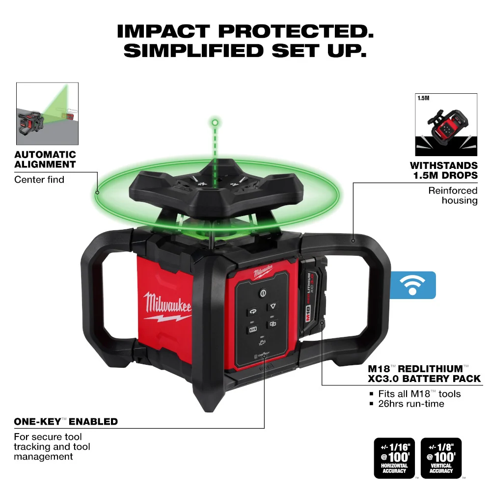 MILWAUKEE M18™ Groen Interior Rotary Laser Level Kit