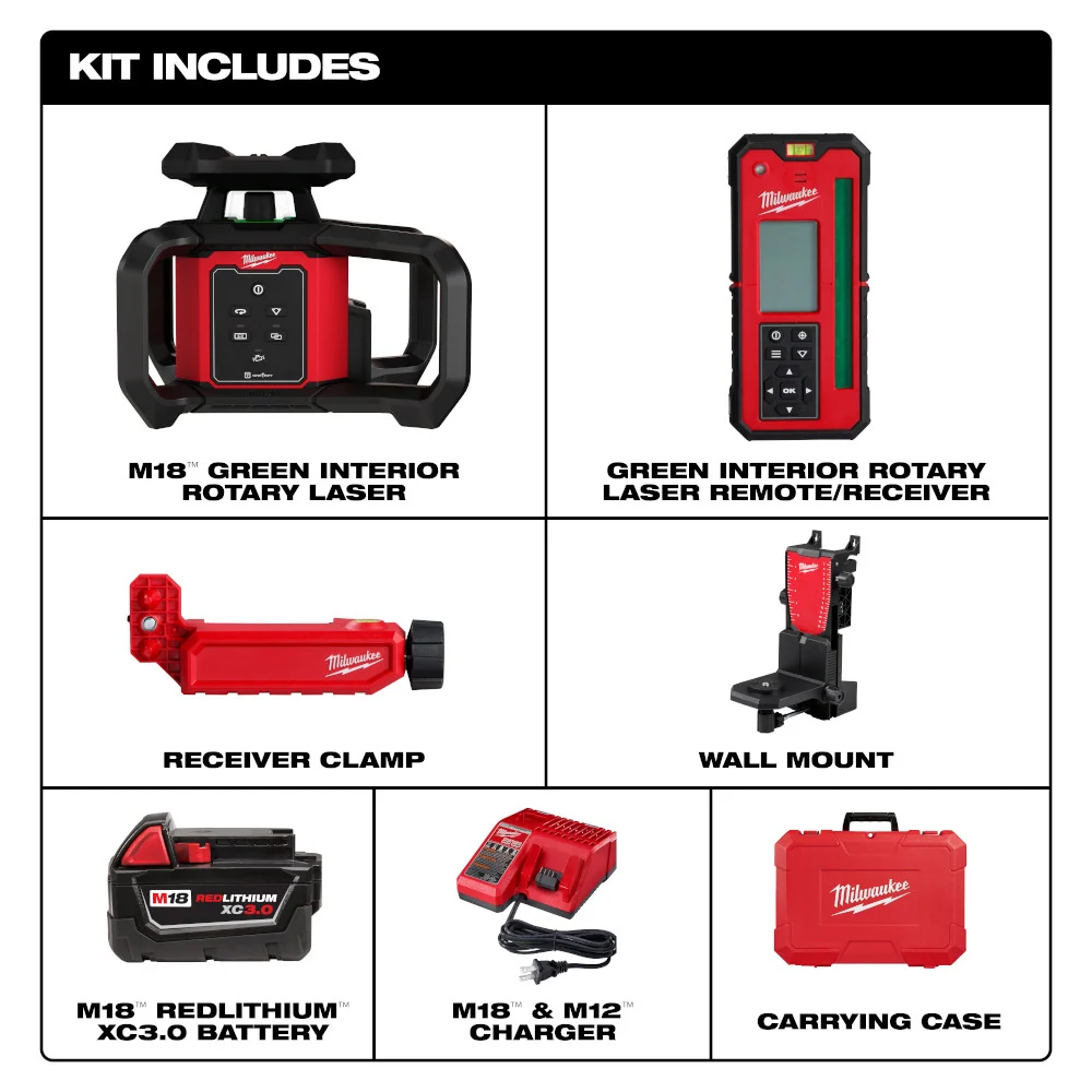 MILWAUKEE M18™ Groen Interior Rotary Laser Level Kit