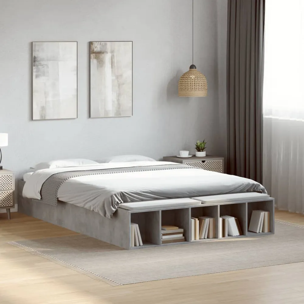 Bedframe bewerkt hout betongrijs 120x190 cm