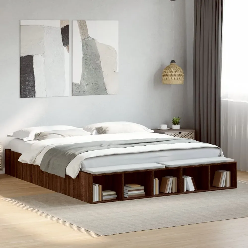 Bedframe bewerkt hout bruin eikenkleur 200x200 cm