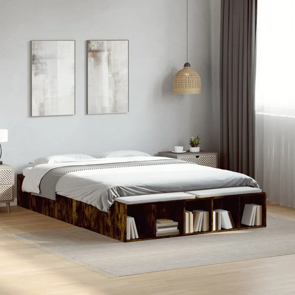 Bedframe bewerkt hout gerookt eikenkleurig 140x190 cm