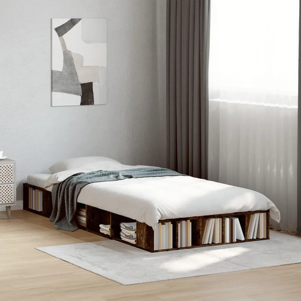 Bedframe bewerkt hout gerookt eikenkleurig 90x190 cm