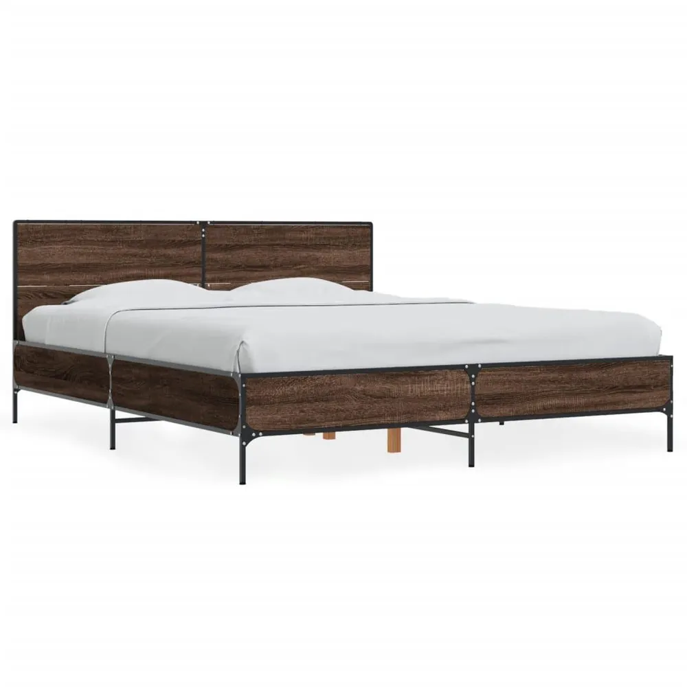 Bedframe bewerkt hout metaal bruin eikenkleur 150x200 cm