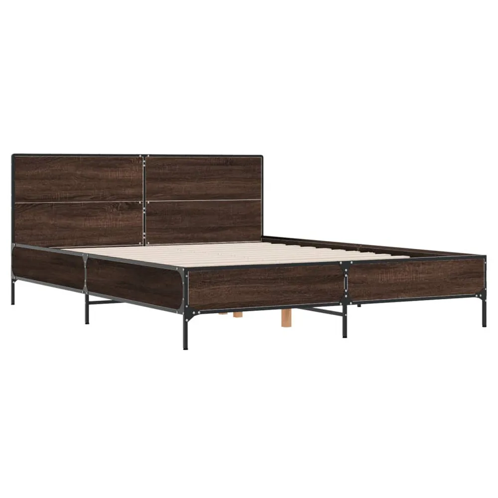 Bedframe bewerkt hout metaal bruin eikenkleur 150x200 cm