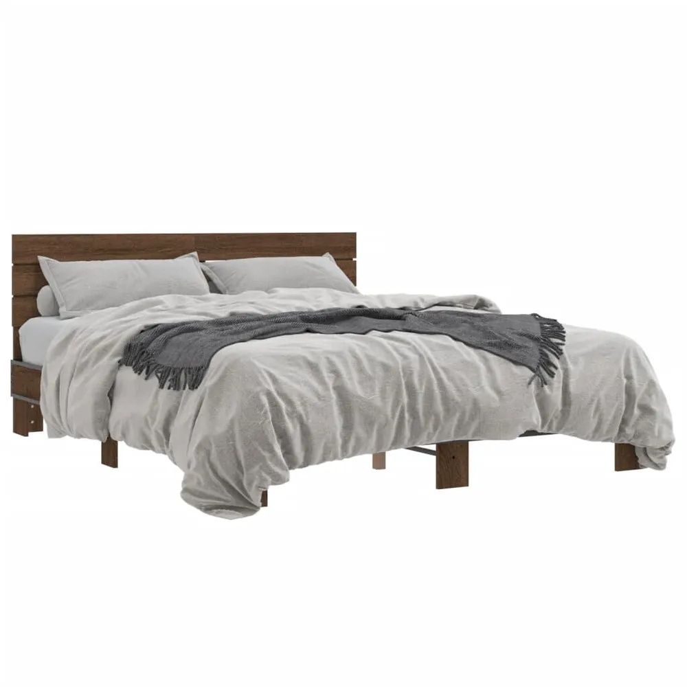 Bedframe bewerkt hout metaal bruin eikenkleur 150x200 cm