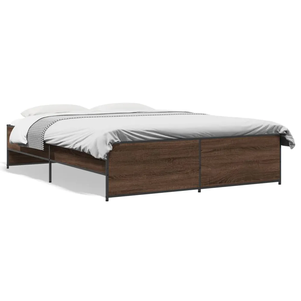 Bedframe bewerkt hout metaal bruin eikenkleur 150x200 cm