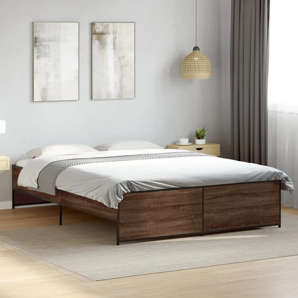 Bedframe bewerkt hout metaal bruin eikenkleur 150x200 cm