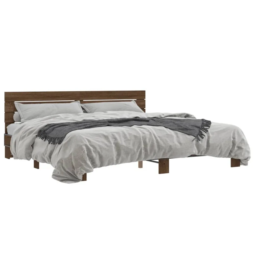 Bedframe bewerkt hout metaal bruin eikenkleur 200x200 cm