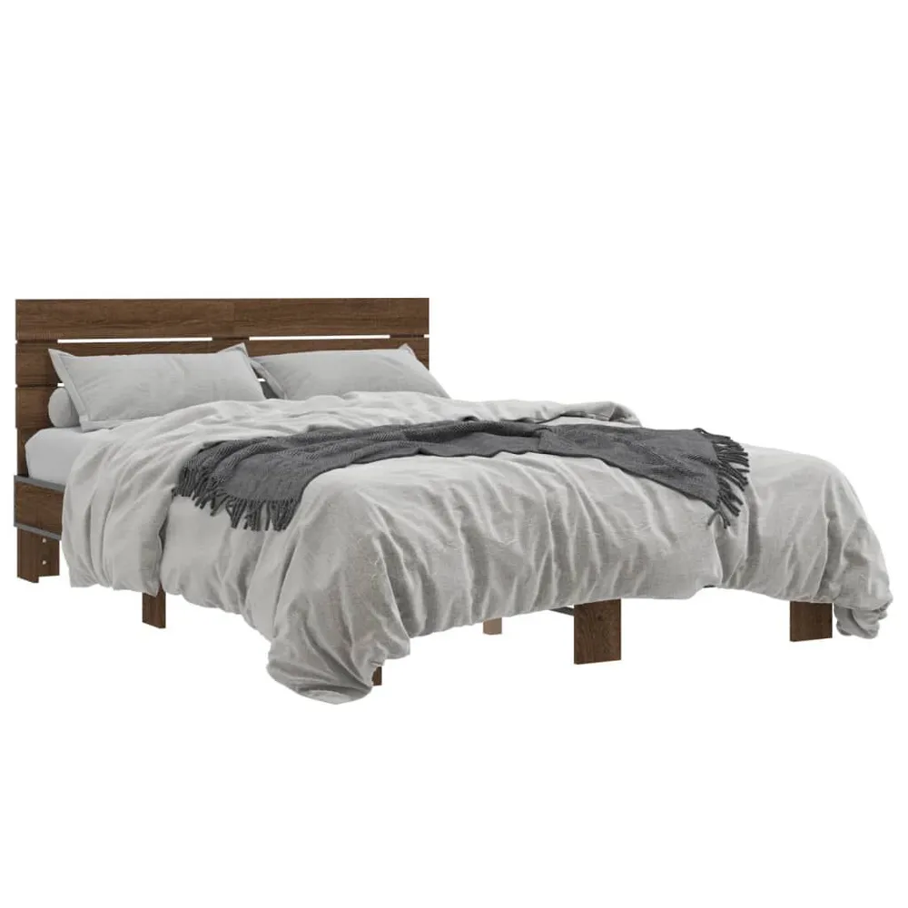 Bedframe bewerkt hout metaal bruin eikenkleur 120x190 cm