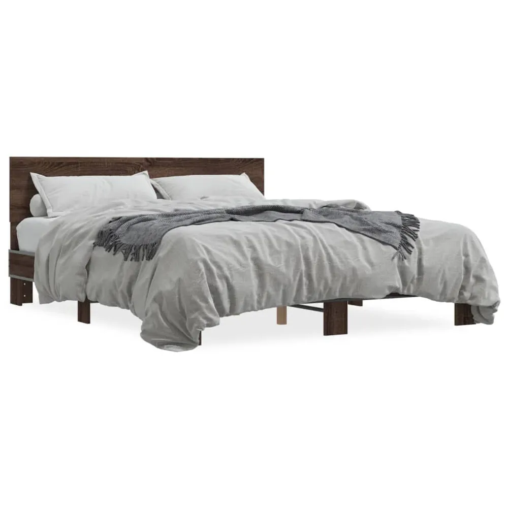 Bedframe bewerkt hout metaal bruin eikenkleur 150x200 cm