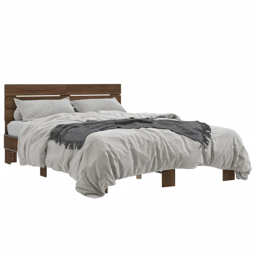 Bedframe bewerkt hout metaal bruin eikenkleur 120x200 cm