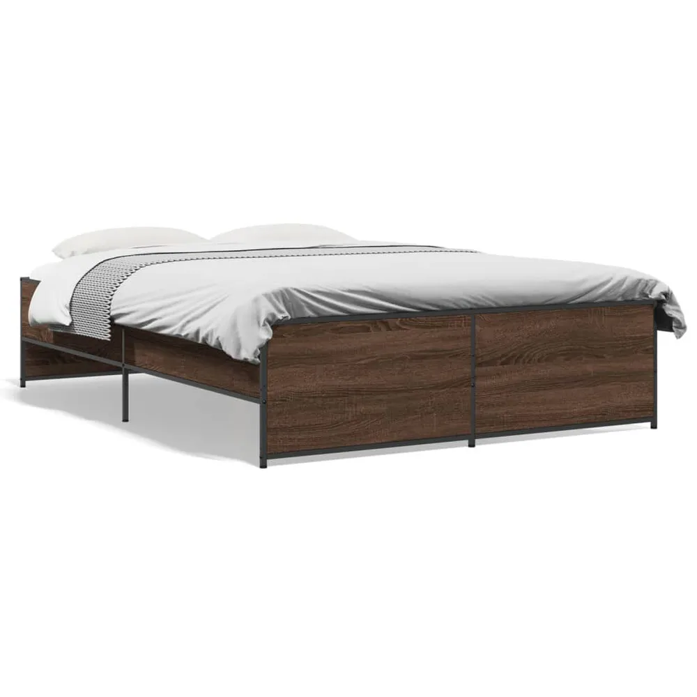 Bedframe bewerkt hout metaal bruin eikenkleur 140x190 cm