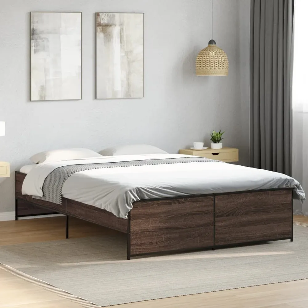 Bedframe bewerkt hout metaal bruin eikenkleur 140x190 cm