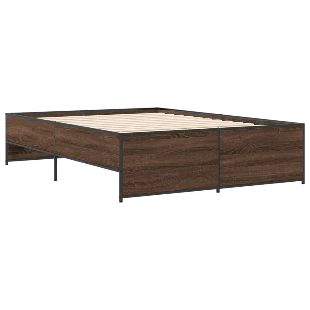 Bedframe bewerkt hout metaal bruin eikenkleur 140x190 cm
