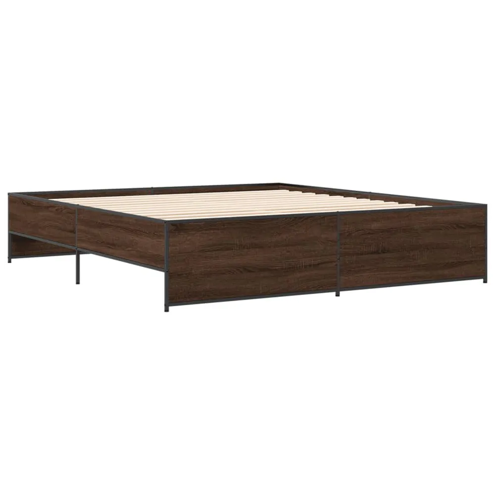 Bedframe bewerkt hout metaal bruin eikenkleur 200x200 cm