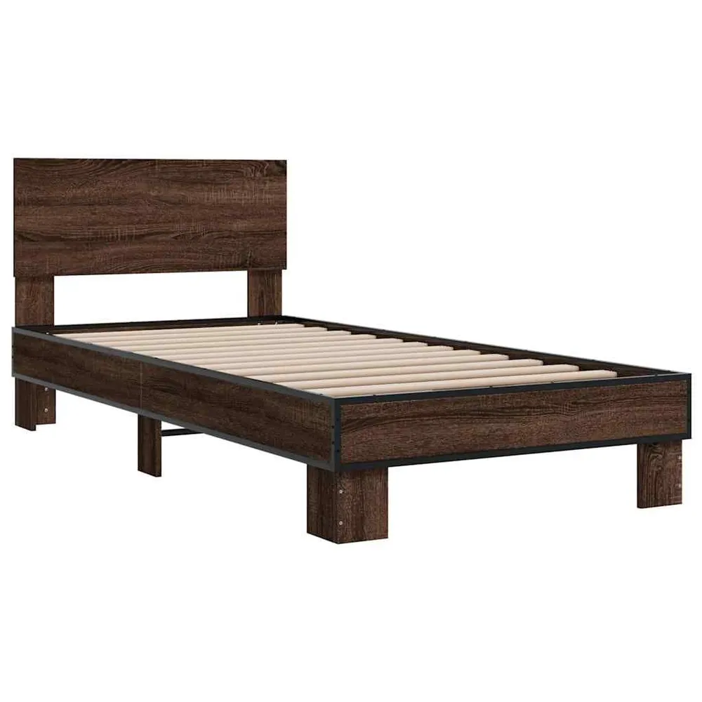 Bedframe bewerkt hout en metaal bruin eikenkleurig 100x200 cm