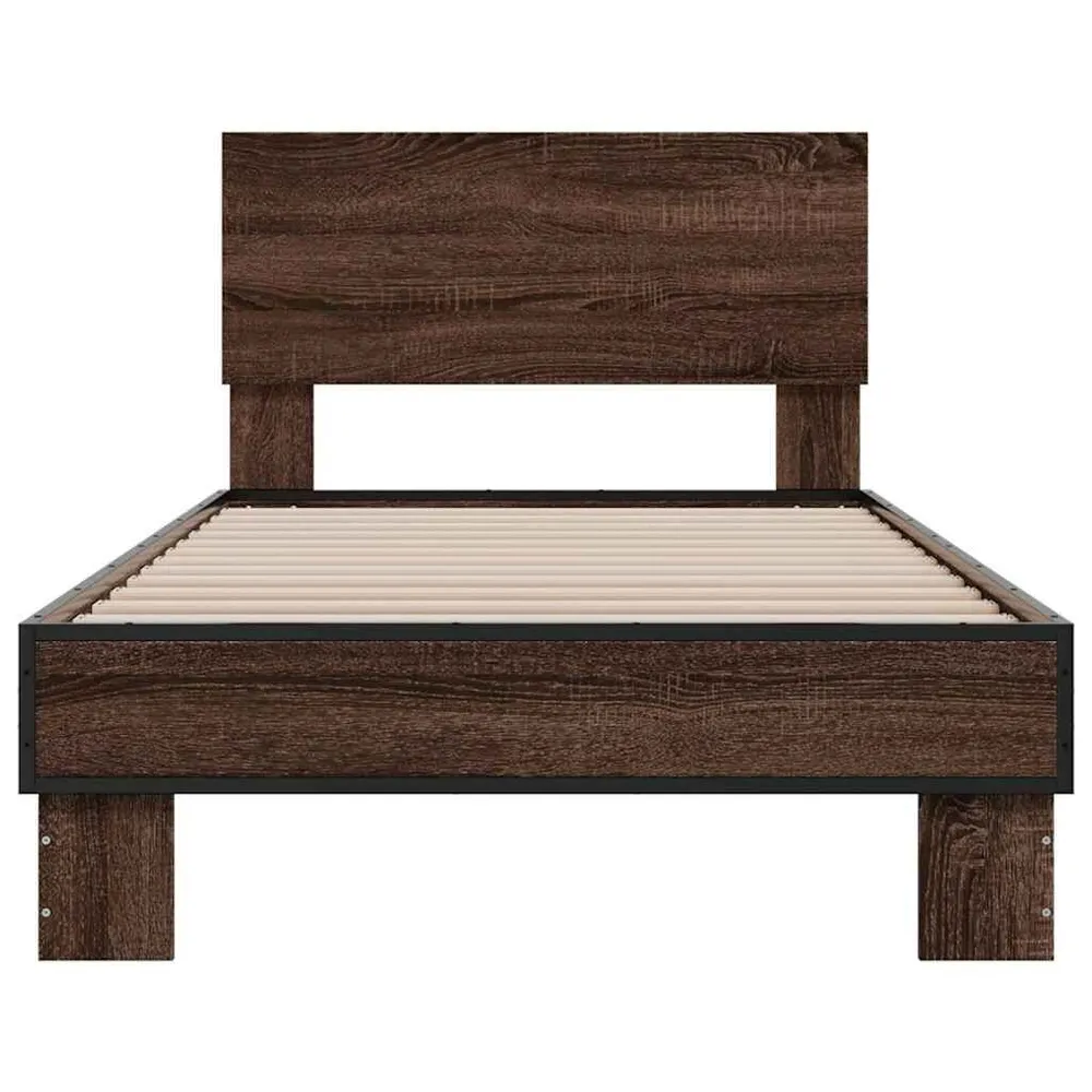 Bedframe bewerkt hout en metaal bruin eikenkleurig 100x200 cm