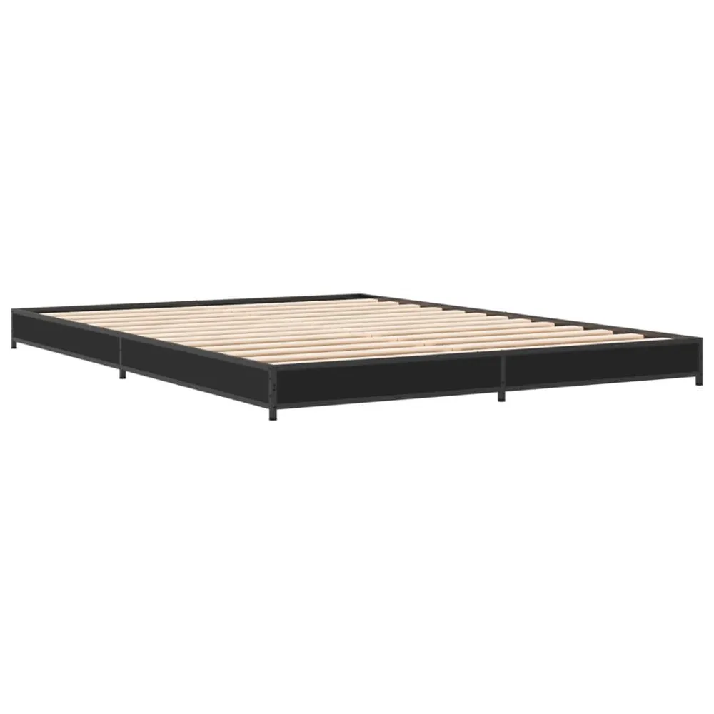 Bedframe bewerkt hout metaal zwart 120x200 cm