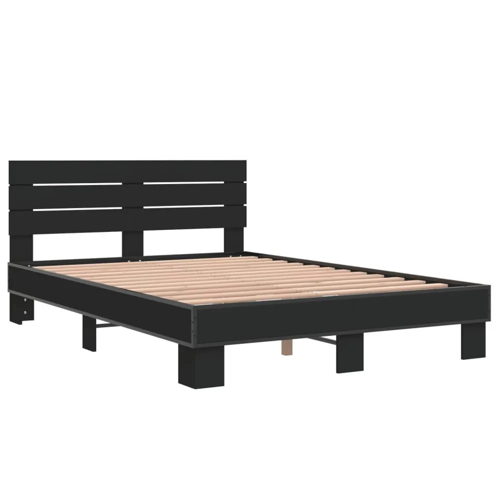 Bedframe bewerkt hout metaal zwart 120x200 cm