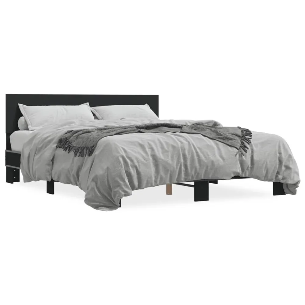 Bedframe bewerkt hout metaal zwart 150x200 cm