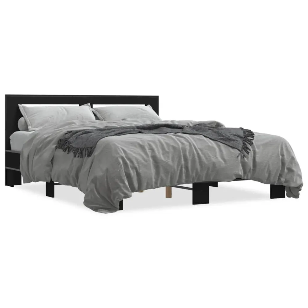 Bedframe bewerkt hout metaal zwart 150x200 cm