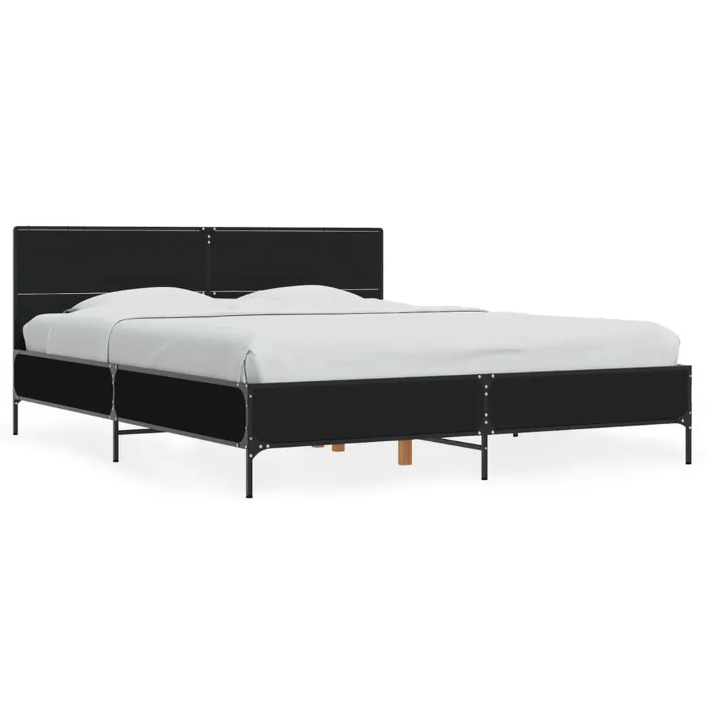 Bedframe bewerkt hout metaal zwart 150x200 cm