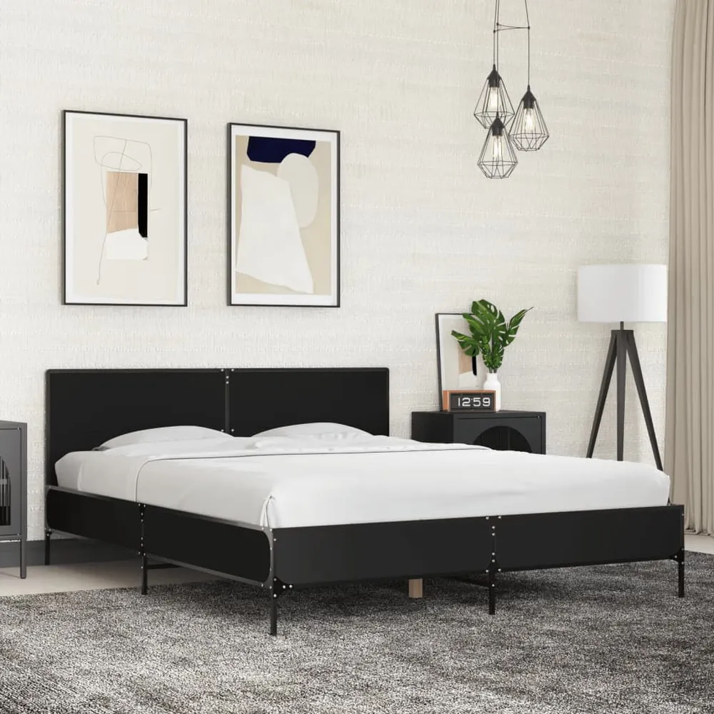 Bedframe bewerkt hout metaal zwart 150x200 cm