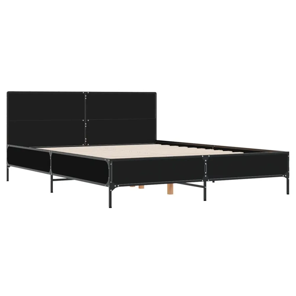 Bedframe bewerkt hout metaal zwart 150x200 cm