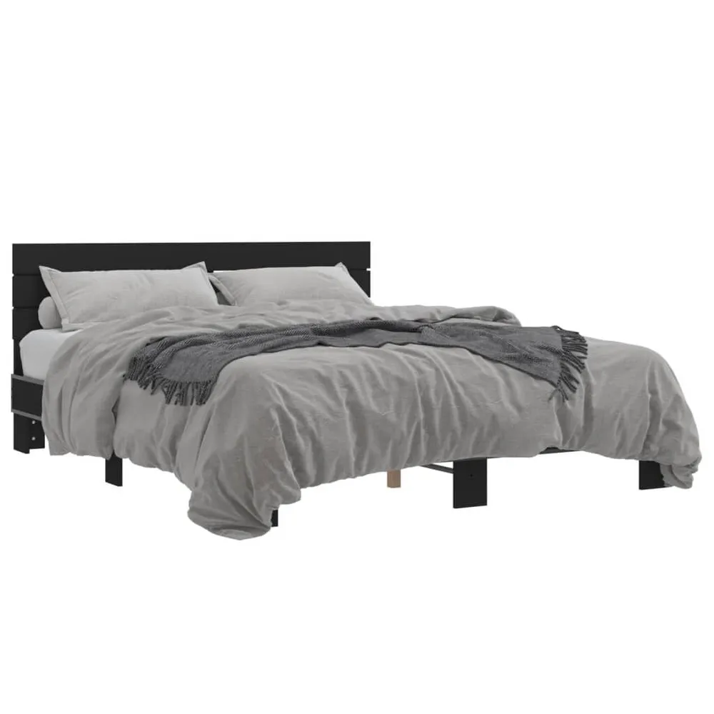 Bedframe bewerkt hout metaal zwart 150x200 cm