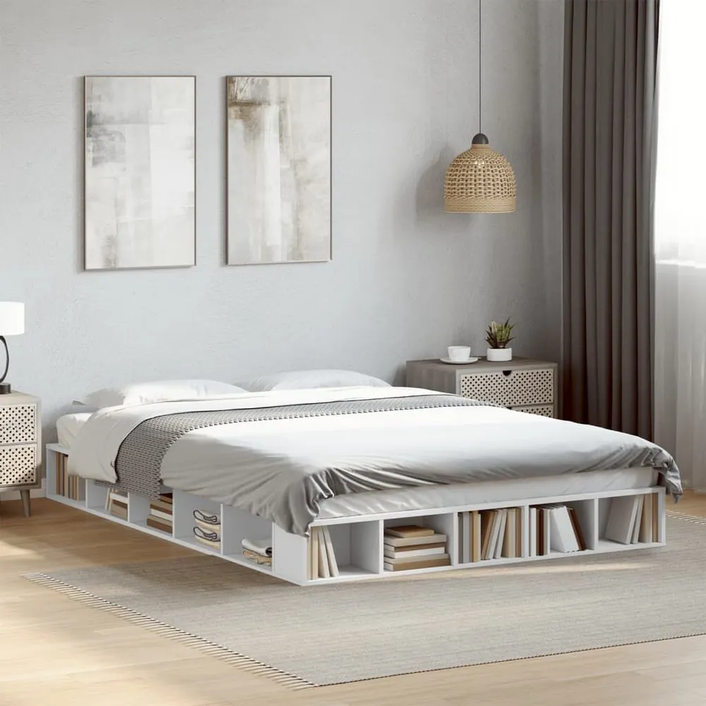 Bedframe bewerkt hout wit 150x200 cm
