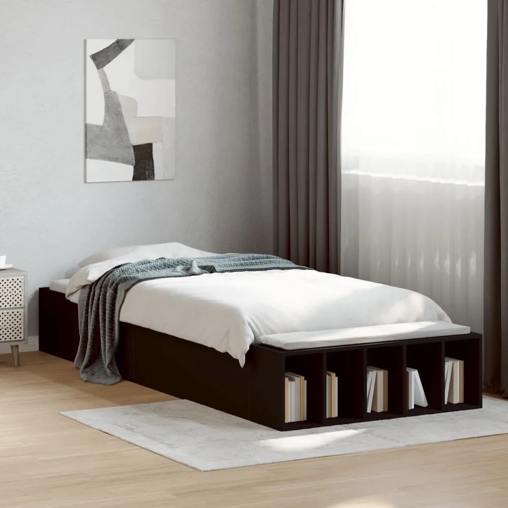 Bedframe bewerkt hout zwart 100x200 cm