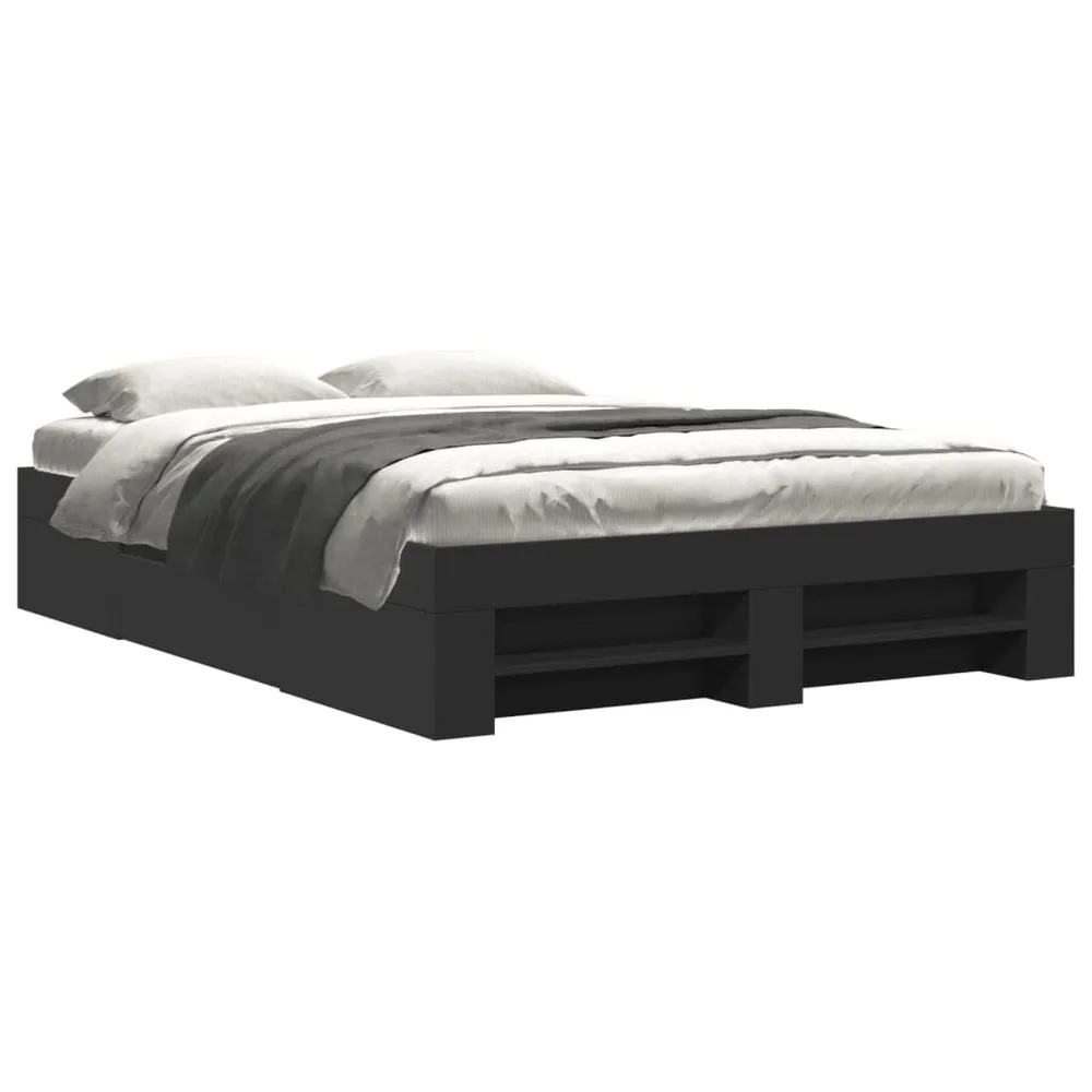 Bedframe bewerkt hout zwart 140x190 cm