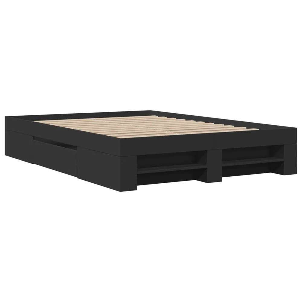 Bedframe bewerkt hout zwart 140x190 cm