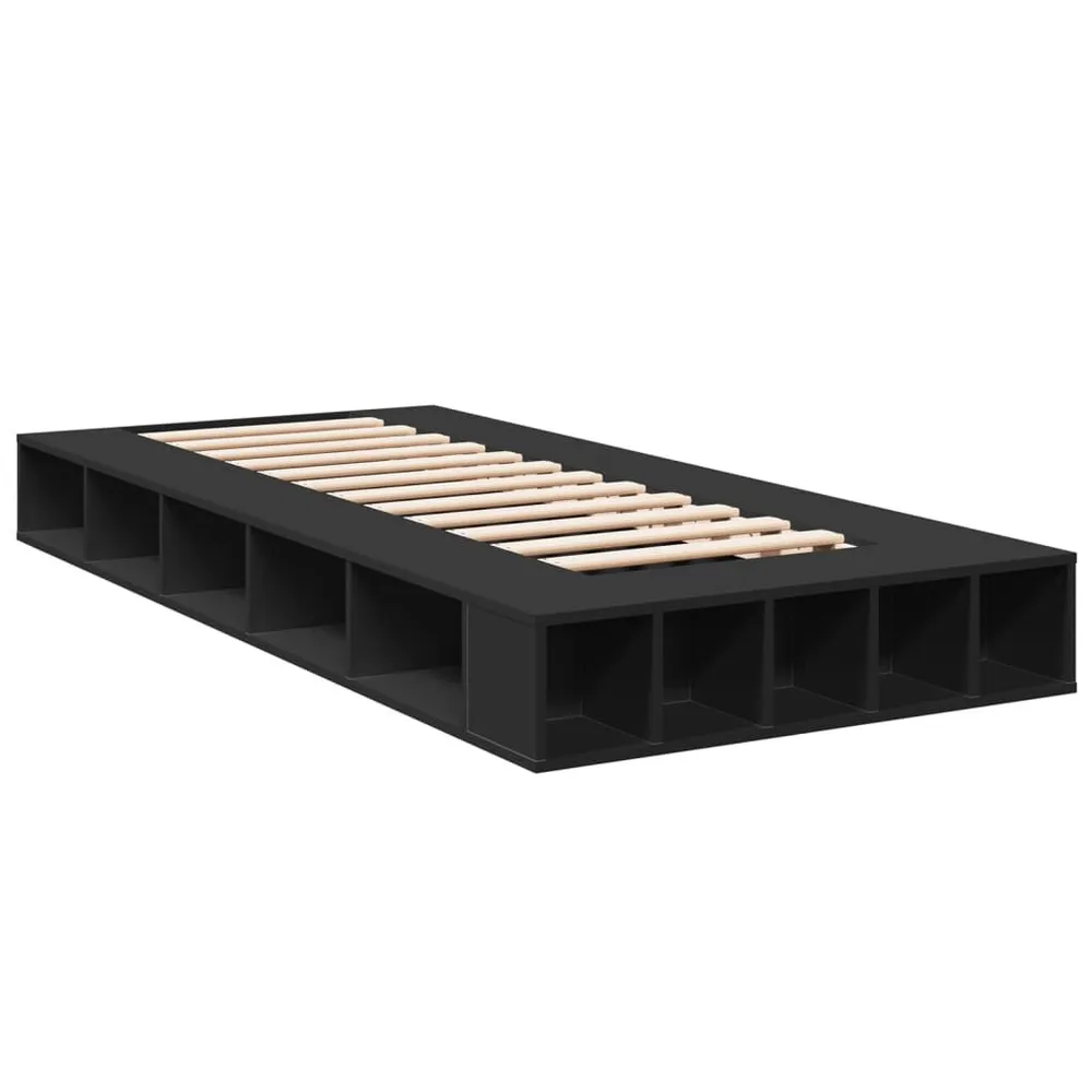 Bedframe bewerkt hout zwart 75x190 cm