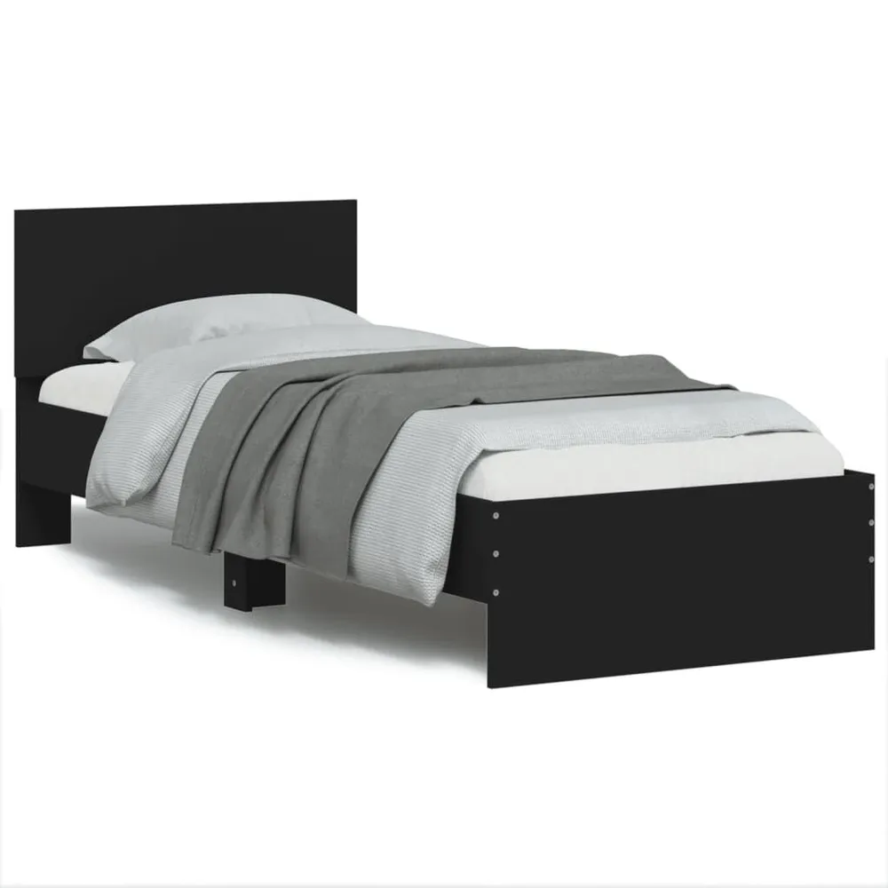 Bedframe met hoofdbord bewerkt hout zwart 75x190 cm