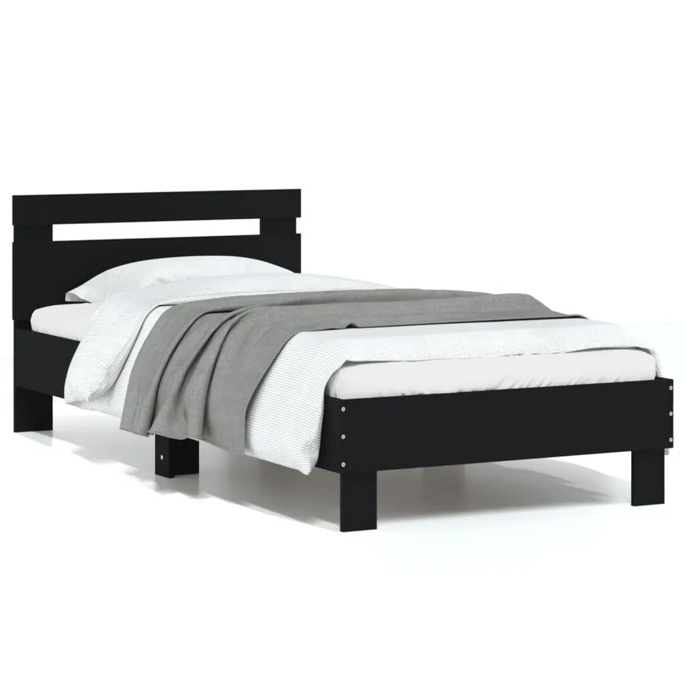 Bedframe met hoofdbord bewerkt hout zwart 75x190 cm