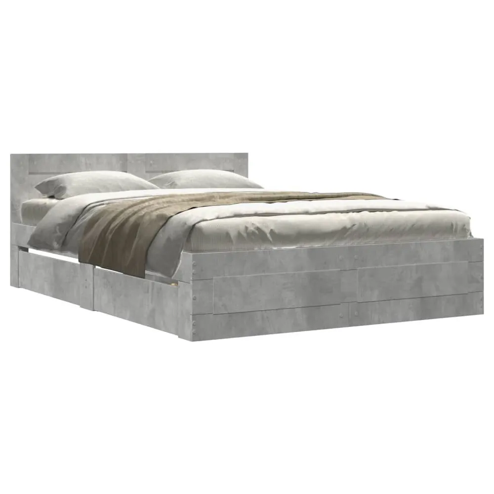 Bedframe met hoofdeinde bewerkt hout betongrijs 120x190 cm