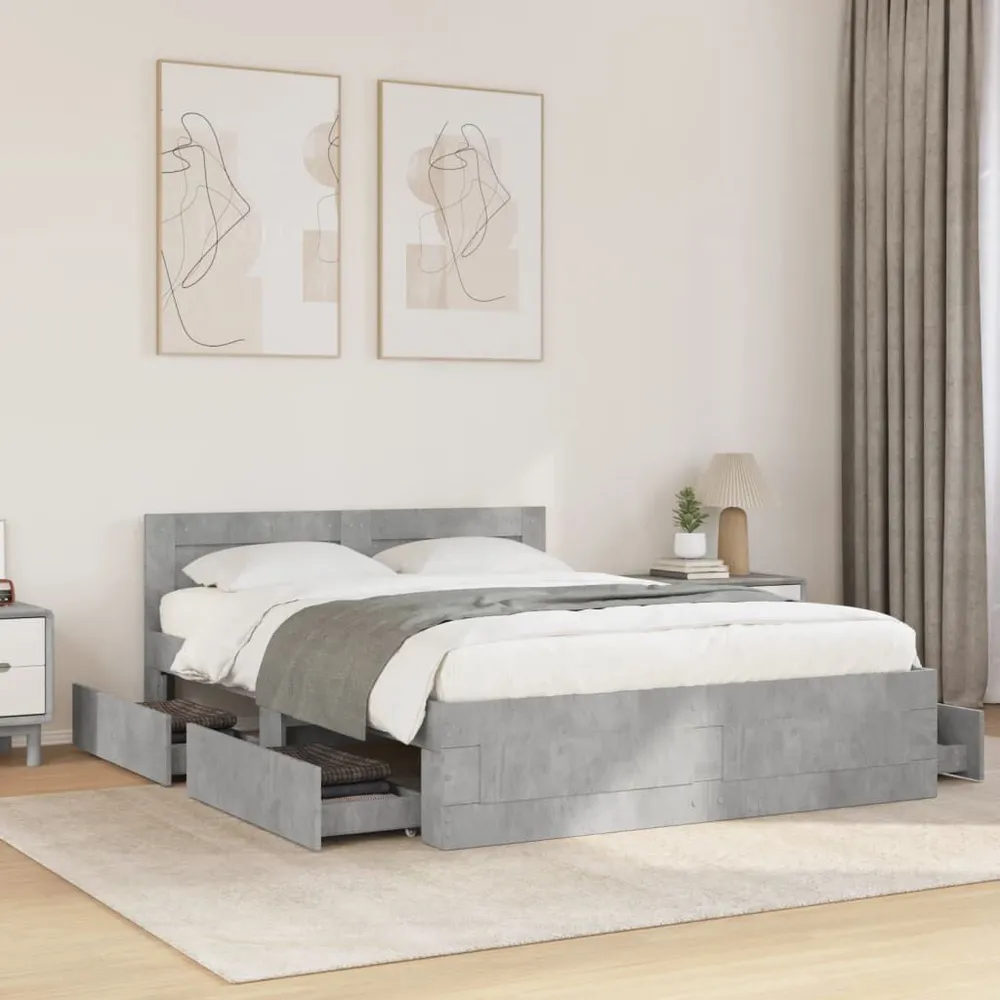 Bedframe met hoofdeinde bewerkt hout betongrijs 120x190 cm