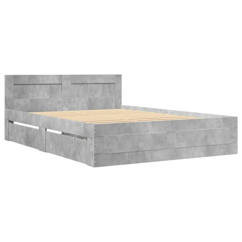 Bedframe met hoofdeinde bewerkt hout betongrijs 120x190 cm