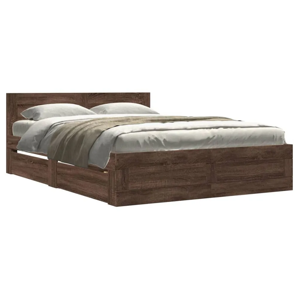 Bedframe met hoofdeinde bewerkt hout bruineikenkleur 140x190 cm