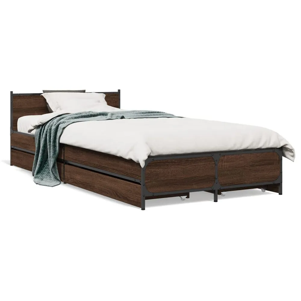 Bedframe met lades bewerkt hout bruin eikenkleur 100x200 cm