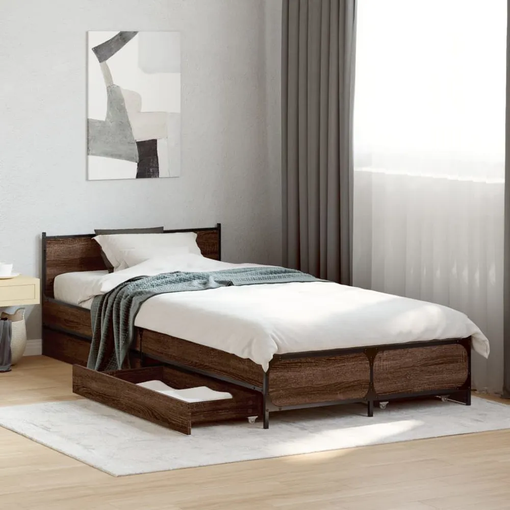 Bedframe met lades bewerkt hout bruin eikenkleur 100x200 cm