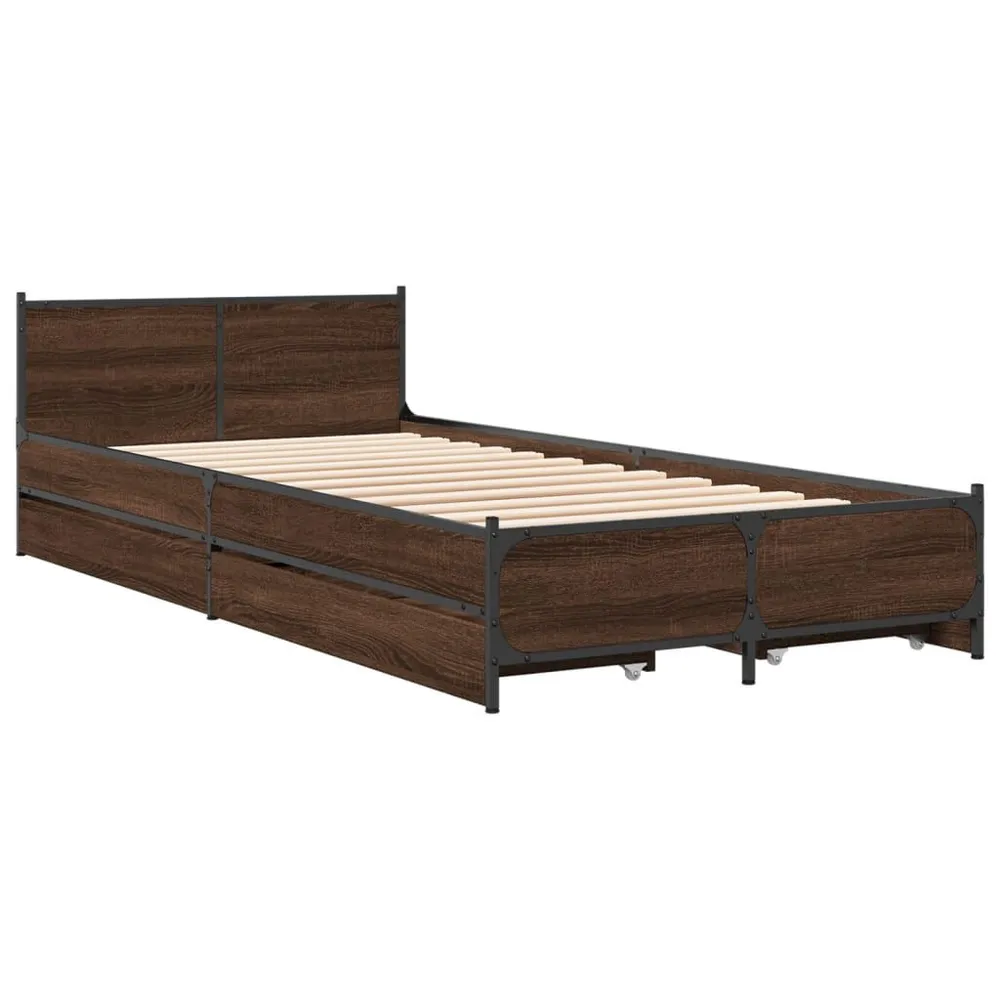 Bedframe met lades bewerkt hout bruin eikenkleur 100x200 cm